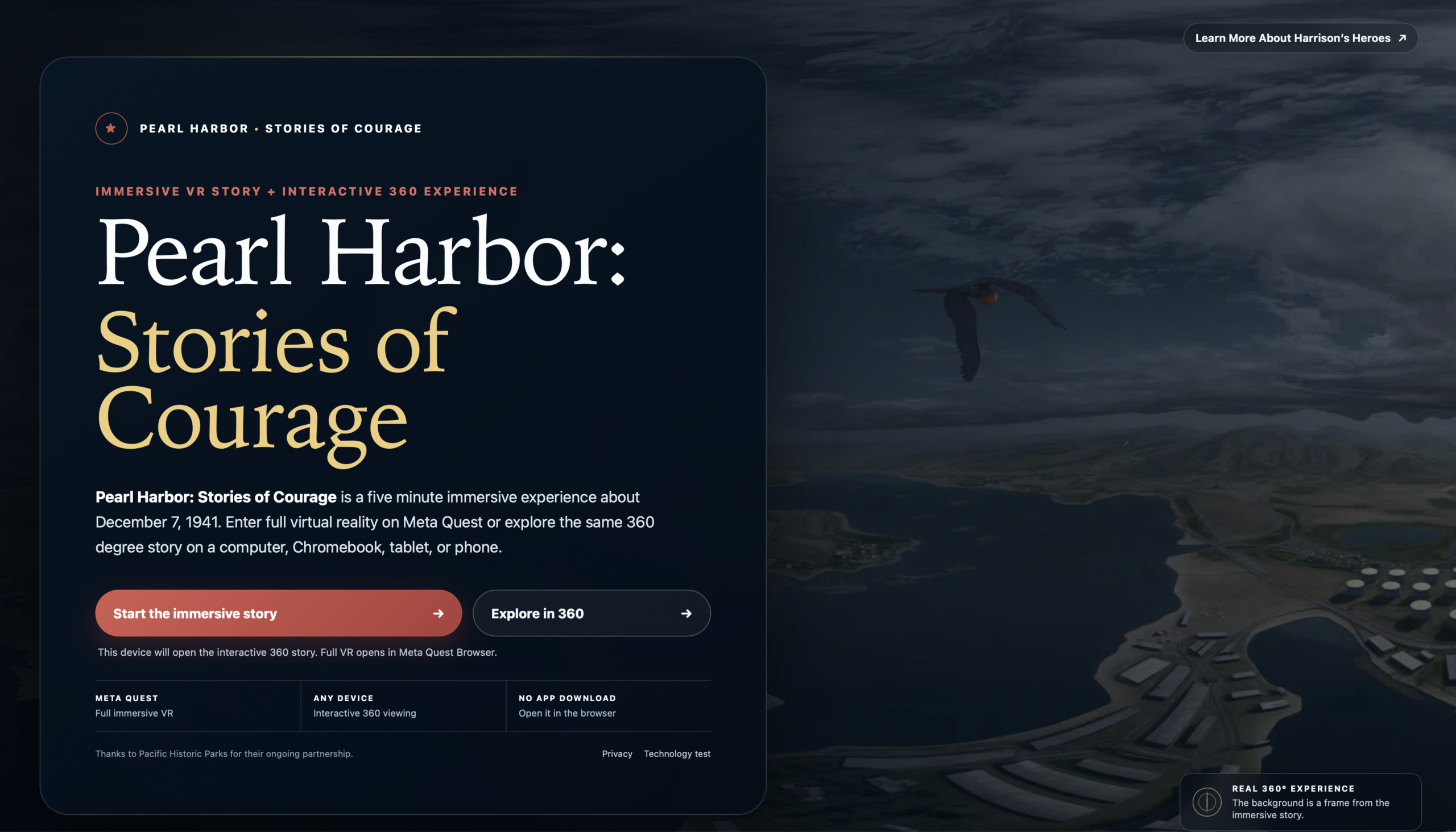 Image of Pearl Harbor VR Experience website